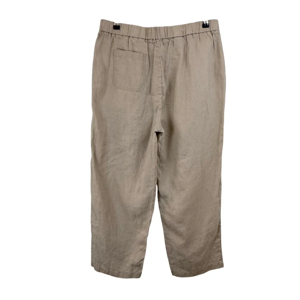 Quince‎ 100% EUROPEAN Linen Wide Leg CROP Pants DRIFTWOOD WOMEN L Elastic Waist
